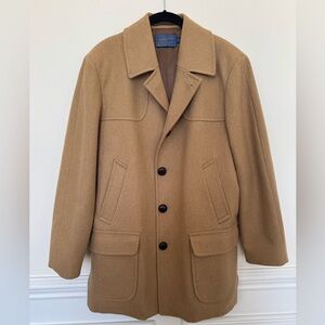 Pendleton Vintage Mens 100% Wool Lined Tan Overcoat Size 42